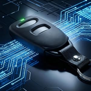 Garage remote with digital encryption concept background