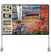 Projector Screen with Stand 80 inch 16:9 HD 4K Indoor Outdoor Projection Screen Portable Projecto...