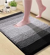 Black and white chenille bathroom rug