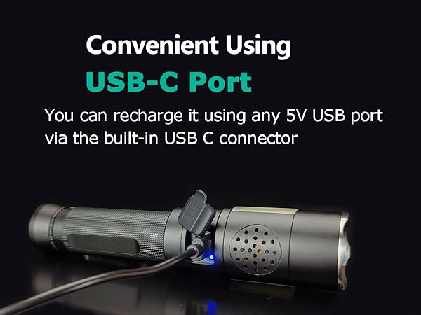 MML-2002 self defense flashlight rechargeable alarms USB C COB light