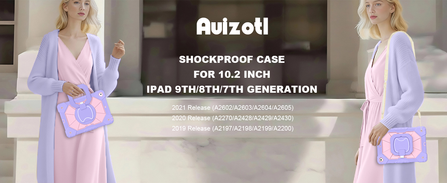 Auizotl Case for iPad 9th/8th/7th Generation 10.2 Inch with 360°Rotating Stand/Shoulder Strap