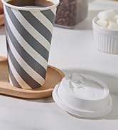 JOLLY CHEF 100 Pack 16 oz Paper Coffee Cups, Disposable Printed Drinking Cups with Lids for Home,...