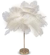 ASHATA Touch Switch Feather Lamp, Feather Table Lamp, Touch Switch USB Ostrich Feather Lamp 3 Col...