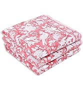CPC Coral Pink Hand Block Print Waffle Kitchen Towel Set of 3-16 x 28 Inch Ultra Absorbent Quick ...