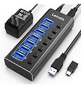 Powered USB Hub 3.0, Leinsis 7-Port USB 3.0 Hub [Durable Aluminum] 7 Data Transfer Ports+ 4 Smart...