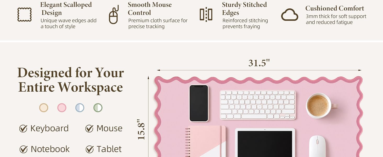 Scalloped Desk Mat 31.5 x 15.8