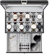 GUKA Watch Box 12 Slot Watch Display Organizer Leather Jewelry Case Drawer Glass Birthday for Men...