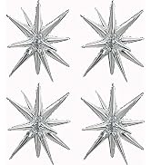 TONIFUL 4 Pcs 22inch 4D Huge Silver Star Balloons Explosion Star Mylar Foil Balloons for Party Su...