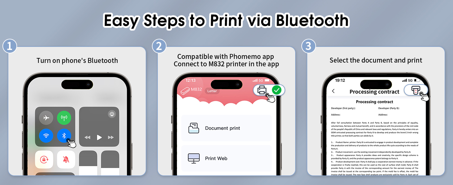 portable printers wireless for travel thermal bluetooth inkless 300dpi M832 phone laptop compact