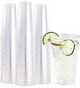 FOCUSLINE 100 Pack 16 oz Clear Plastic Cups, Disposable Cups Large Reusable Plastic Tumblers, Hea...