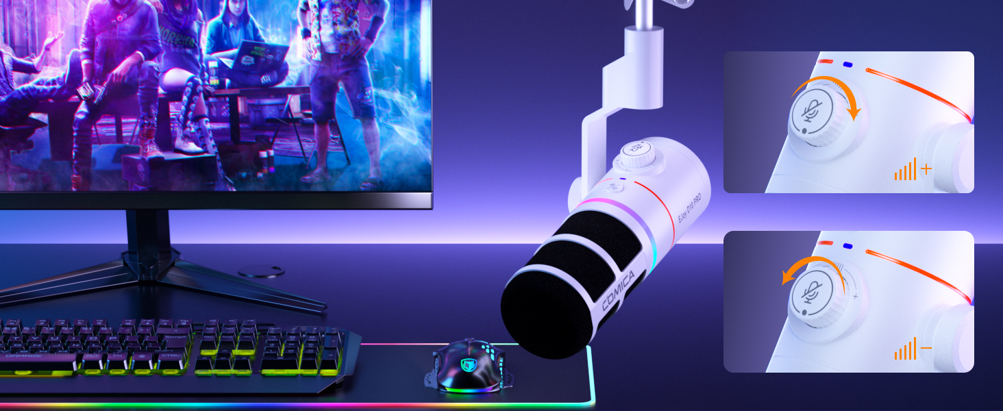 White dual Gaming Mic with Adjust Headphone Volume &amp;amp; Mute Button