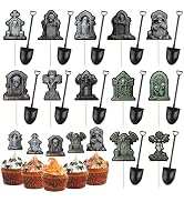 DIYASY 48 Pcs Halloween Cupcake Toppers, Tombstones Cake Decorations Graveyard Cupcake Picks with...
