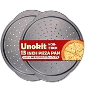 Unokit Pizza Pan for Oven - 13" 2PCS Round Carbon Steel Pizza Pan, Non-Stick Pizza Tray with Perf...
