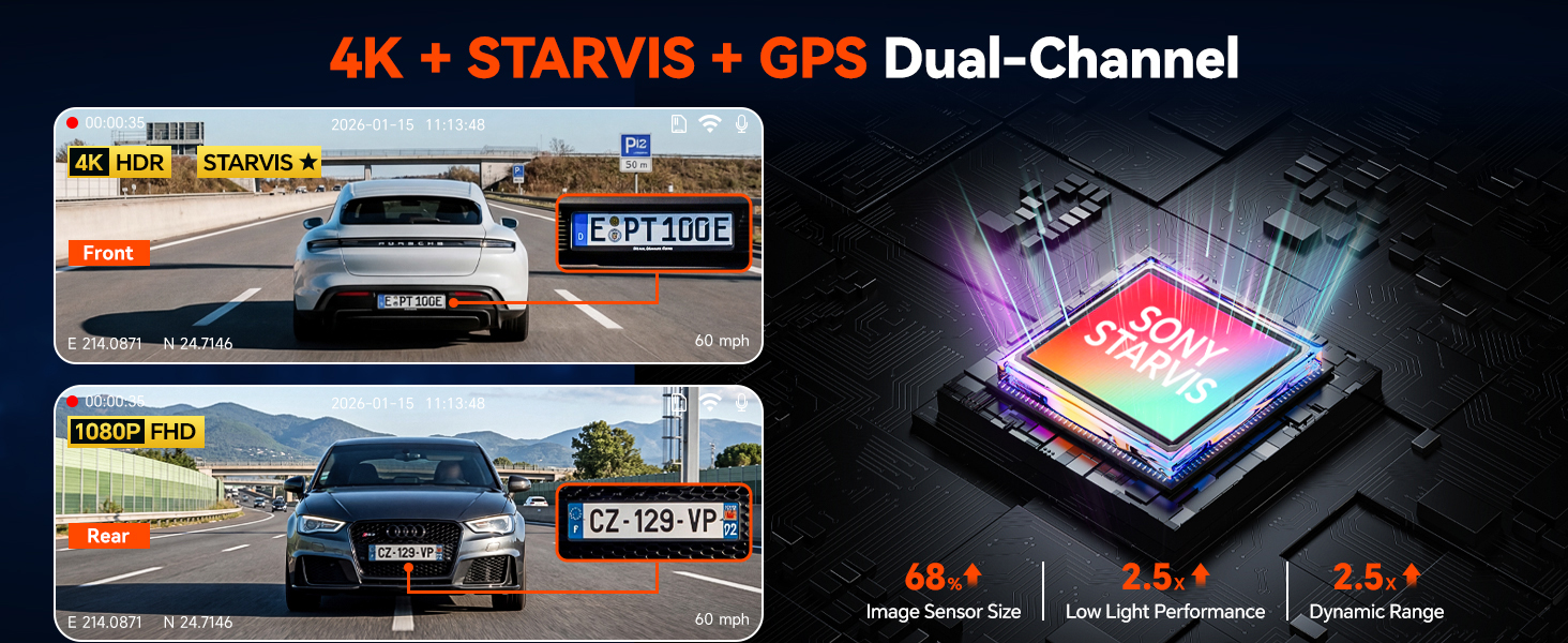 dash cam front and rear with sony starvis sensor