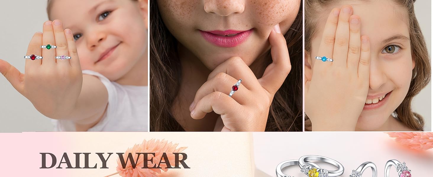 Birthstone rings for Girls 4th 5th 6th 7th 8th 9th 10th Birthday Gifts