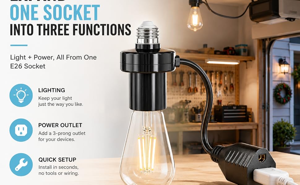 3 in 1 E26/E27 Light Socket Outlet Adapter