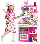 Kids Kitchen Playset, 36.22'' Play Kitchen for Toddlers 1-3 with Steam, Sound &amp; Light, Cooking St...