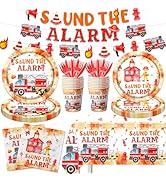 Firefighter Birthday Party Decorations, Firetruck Birthday Decorations 142pcs Tableware Set Inclu...
