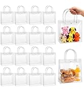 BadenBach 16 Pack Clear Gift Bags with Handles, 7.9" x 7.9" x 3.2" Small Reusable Plastic Party F...