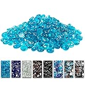 GRISUN 10 Pound Caribbean Blue Fire Glass Beads for Fire Pit - 1/2 inch Reflective Round Glass, D...