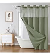 eachope SageGreen No Hook Waffle Weave Shower Curtain with snap-in Liner Replacement, 230GSM Wate...