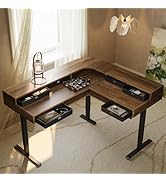 HUANUO 63? x 55? Electric L Shaped Standing Desk with 6 Storage Drawers, 2-Tier Corner Sit Stand ...