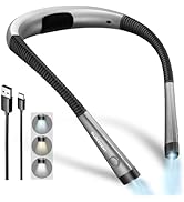 Glocusent Book Light, 3-Color &amp; 6-Brightness Reading Light, Bendable Neck Light, 80-hr Lasting Re...