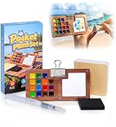 5 Pcs Mini Watercolor Paint Set, All-in-One Walnut Wood 15-Color Premium Pocket Travel Paint Kit,...