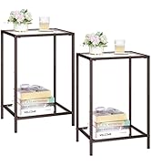 HOMSHO Side Tables Set of 2, End Tables with Tempered Glass, 2-Tier Nightstands with Storage Shel...
