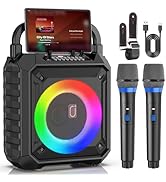 Karaoke Machine HWWR, Pro Karaoke Speaker with 2 Wireless Microphones, Portable Design 5.3 Blueto...