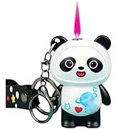 Kawaii 3D Panda Lighter Novelty Lighter Cute Cartoon Animal with Chain Necklace Torch Pink Flame ...