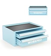 WORKPRO 12.5" Mini Tool Box with 2 Drawers &amp; 1 Open Top Storage, Small Metal Tool Chest with PVC ...
