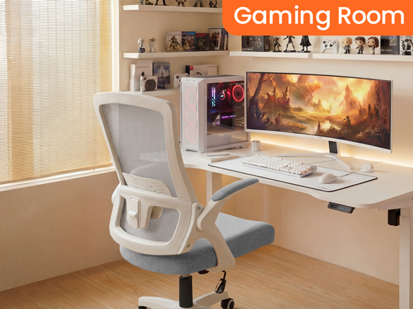 Computer gaming chair with wheels, swivel, and armrests