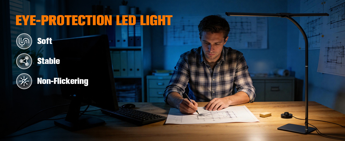 LED Desk Lamp with Base, Double Head Smart Desk Light with Controller Table Lamp for Home Office