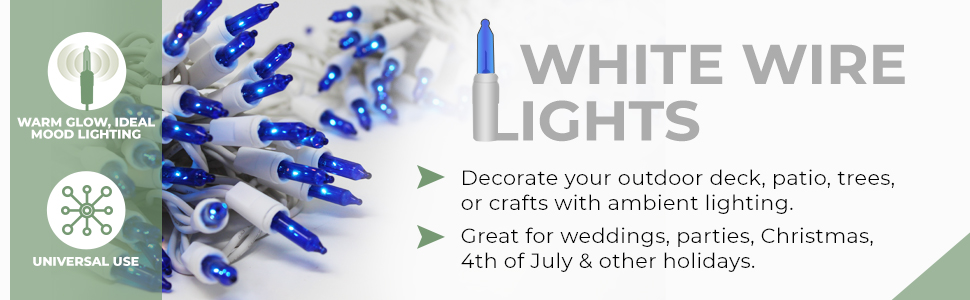 Blue Christmas Lights on White Wire