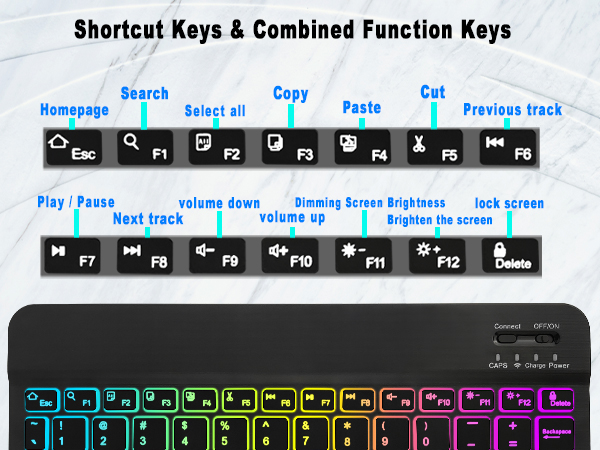 Universal Tablet Backlit Keyboard Case Black - 20