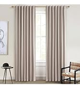 Linen Curtains 84 Inch Length 2 Panels Total Blackout for Bedroom, Sand Extra Wide patio door cur...