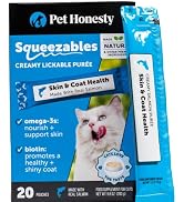 Cat Skin and Coat Supplement Lickable Treats - Squeezable Puree Pouches Salmon Oil for Cats Omega...