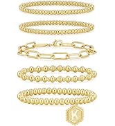 adoyi Gold Bracelets for Women Waterproof, 14K Gold Plated Beaded Strand Bead Ball Bracelets stac...