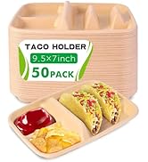 tchrules 50pcs Disposable Taco Plates for 2 Tacos &amp; 2 Sides, Premium Paper Taco Holders for Tacos...