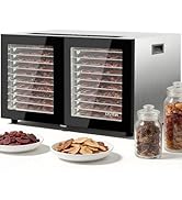 OSTBA Dual Zone Food Dehydrator, 20 Stainless Steel Trays, 1300W Dual Layer Food Dryer with Recip...