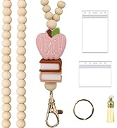 Wooden Beaded Lanyard, Teacher Lanyard with ID Holder, Lanyards for Id Badges Women, Fashion Pink...