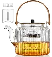 Glass Teapot with 2 Infusers 1100ml/37.2 fl oz, Heat-Resistant Borosilicate Glass Tea Pot with In...