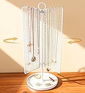 TIPSYTREE Rotating Necklace Holder 40 Hooks, Earring Stand Mesh Grid Storage, 15-inch Jewelry Dis...