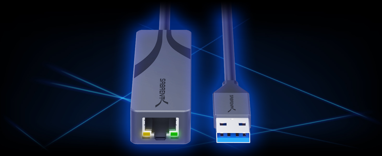 SABRENT USB 3.0 to 2.5GbE Adapter Full View with LED Indicators