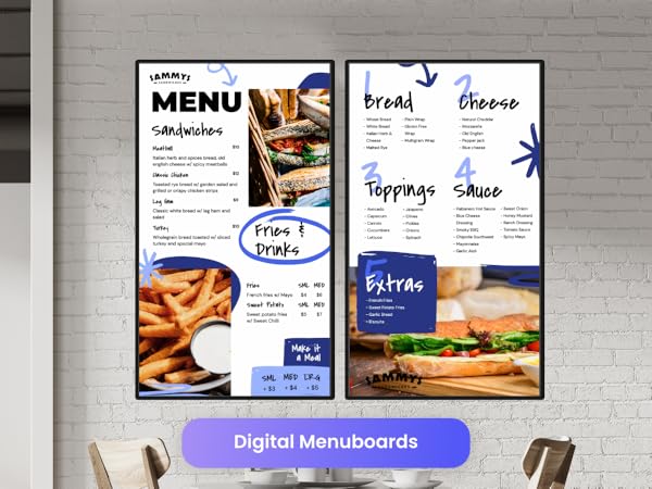 A restaurant owner remotely updating menu board content using Mandoe’s cloud-based signage dashboard