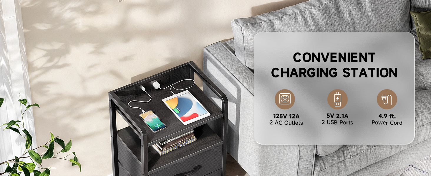 black nightstand with charging station