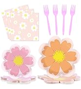 96 Pcs Flower Themed Party Supplies Daisy Flower Shaped Plates Tableware Set Boho Daisy Theme Tab...
