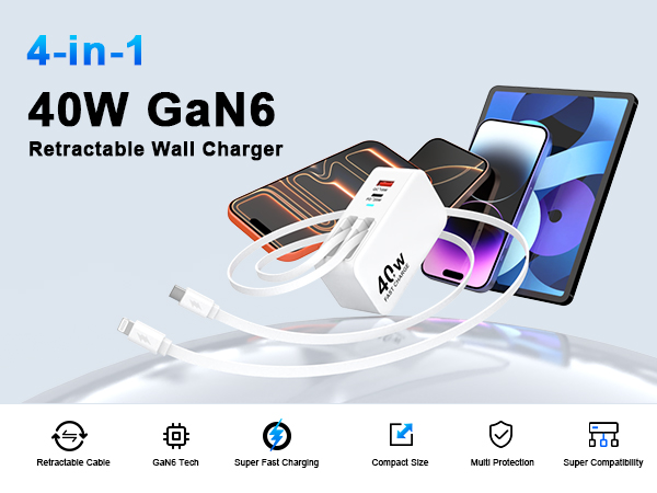 4-in-1 Retractable Wall Charger