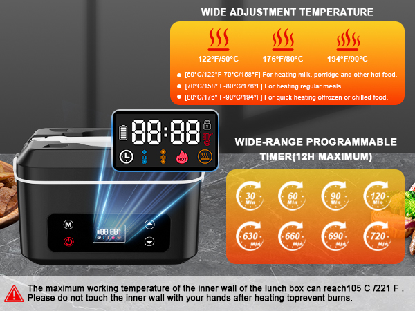Cordless Electric Lunch Box for Adults, Heated Lunch Box Battery Powered with Automatic Heating